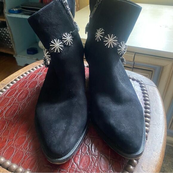 Schutz Teja Embellished Harness Boots Black Suede size 6.5 - Picture 2 of 7
